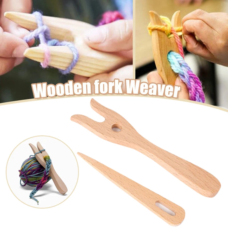 

Handmade Fork Type Wooden Knitting Tools Knitting Fork and Big Eye Needle Kit Bracelet Necklace Braided Tools DIY Weaving Tools