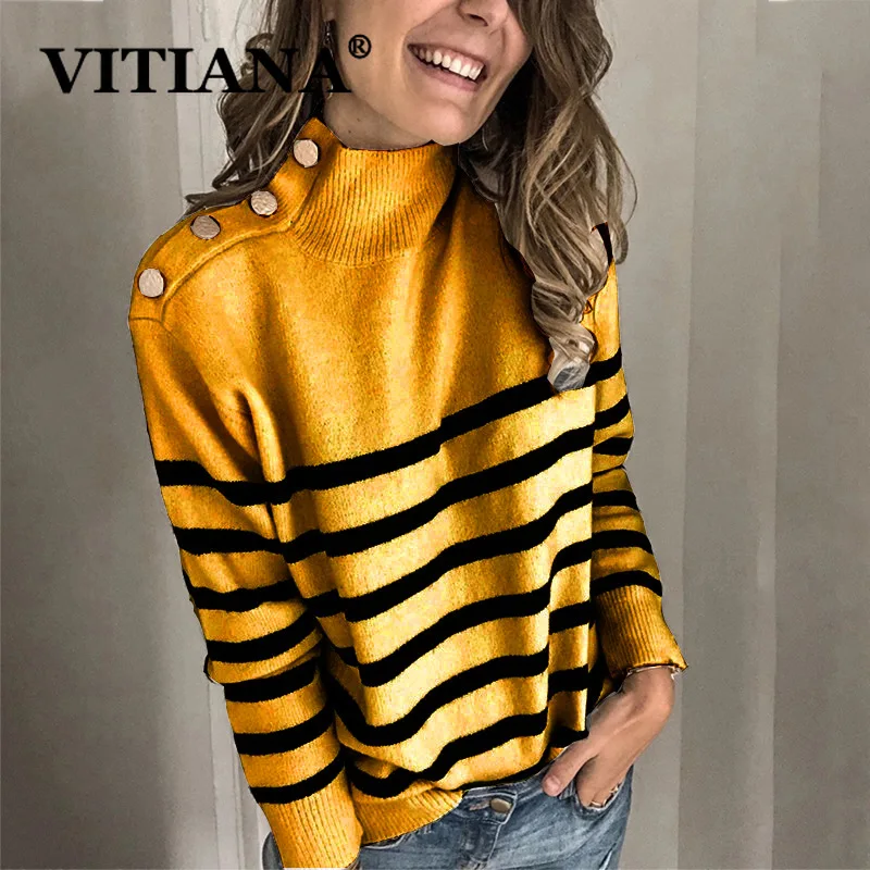 Женский полосатый свитер VITIANA повседневный вязаный с длинными рукавами и