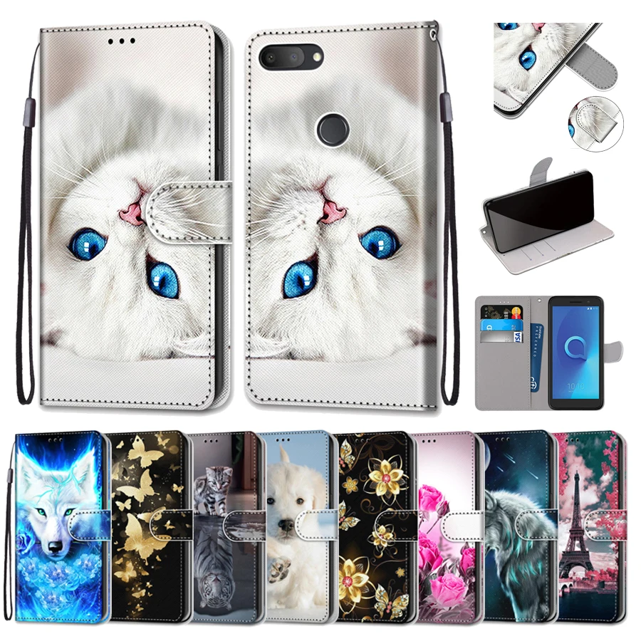 Чехол для телефона Alcatel 1 S 2019 флип-чехол кожаный кошелек с кошкой Женский