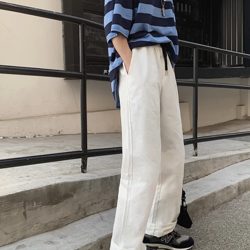 

Men's Solid Color Loose Cargo Pants Korean Casual Fashion Harajuku Streetwear Straight-leg Pants Mens Retro Drape Wide-leg Pants