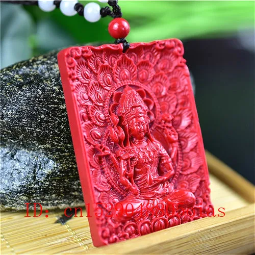 Китайский натуральный красный Органическая Киноварь камень Гуаньинь кулон