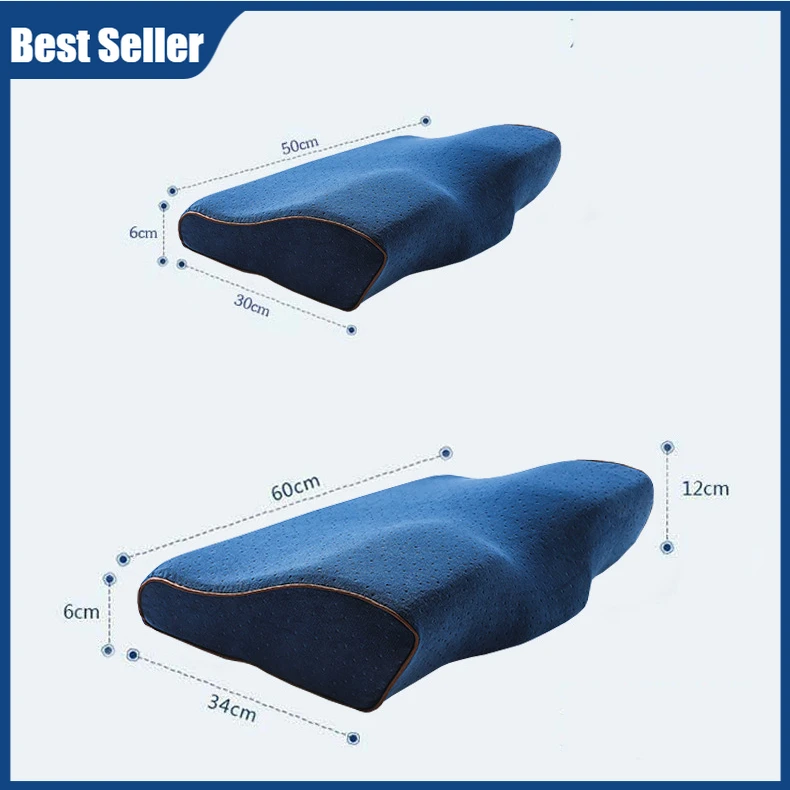

2021 New Products Solid Color Slow Rebound Space Memory Convex Memory Pillow Cervical Pillow Butterfly Memory Foam Sleep Pillow