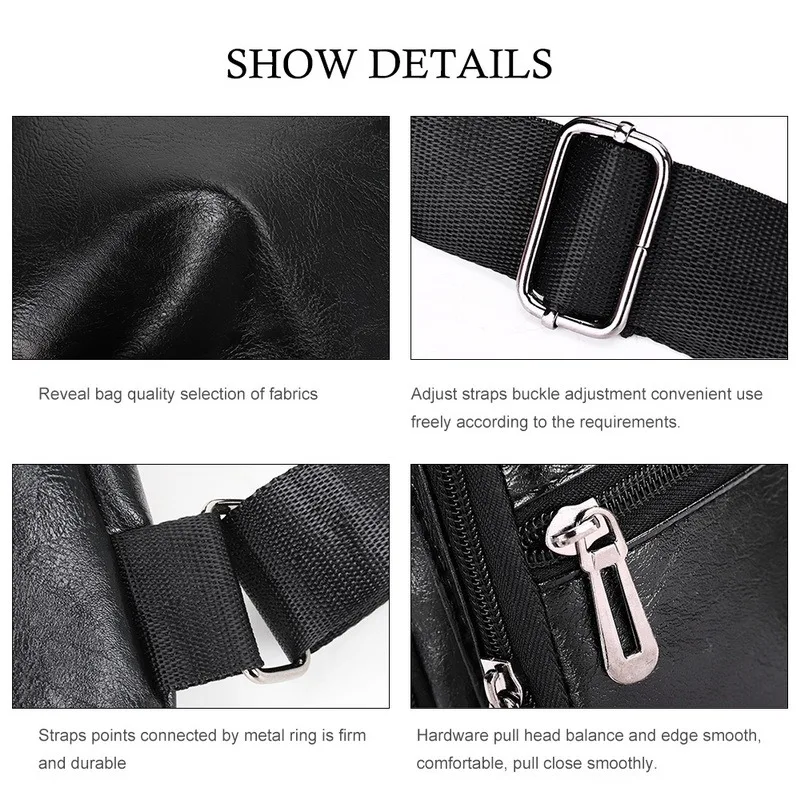 

Fashion Men's Bags Leather Sling Zipper Pack Chest Shoulder Crossbody Bag Satchel Men 2021 Hot Sales PU Sling Sports Casual Bag