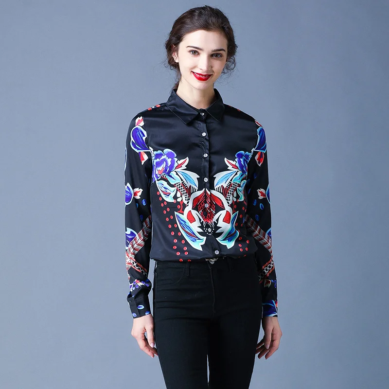 

Will spot the new women's temperament of Europe and the United States printing jacket fashionable joker lapel long sleeve shirts