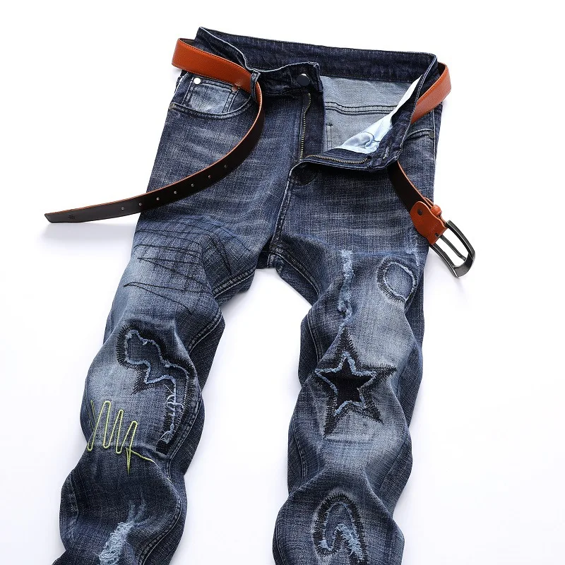 

Jeans light elastic hole badge jeans trend men's pants