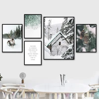 deer pine forest tree snow sence winter wall art canvas painting nordic posters and prints wall pictures for living room decor