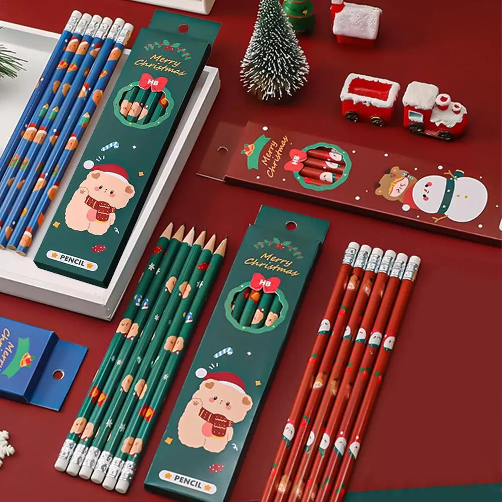 

Карандаши в рождественской коробке 6 шт./лот, набор для учеников для письма, рисования, эскизов, деревянные карандаши HB с резиновым карандашо...