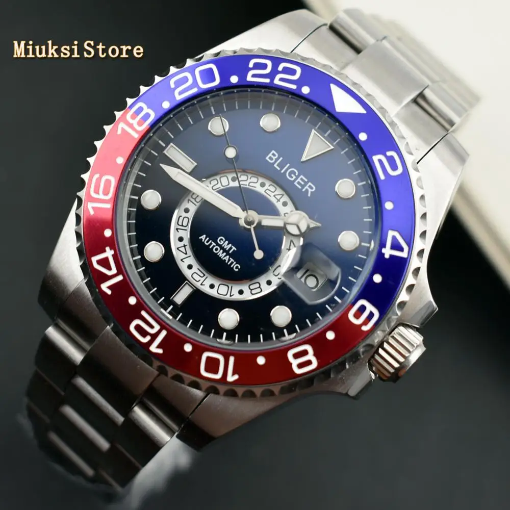 Мужские автоматические механические часы Bliger черные и синие циферблаты с