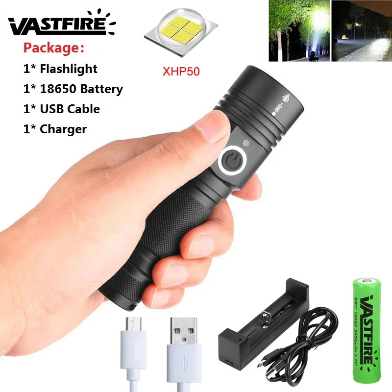 Самый яркий светодиодный фонарик XHP50 тактический фонарь заряжаемый от USB самый с