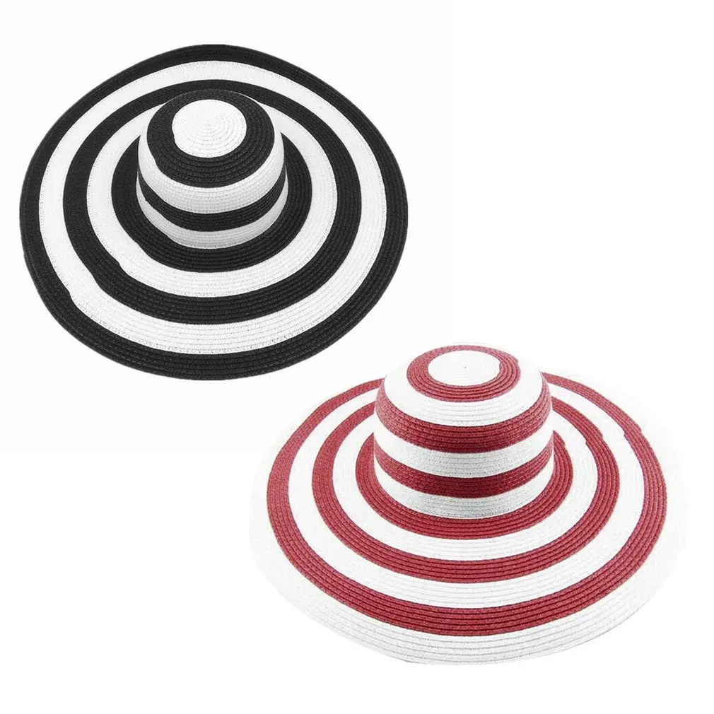 Женская Соломенная Панама в полоску летняя пляжная шляпа от солнца с большими