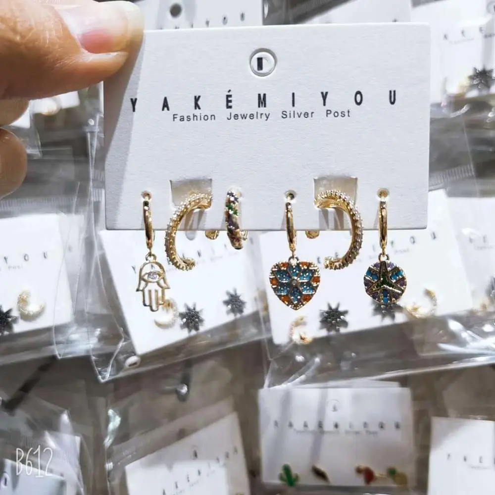 

2021 Charm 6-Piece Set Colored Zircon Love Heart Hoop Earrings Temperament Ear Bone Circle Earrings For Women Exquisite Jewelry