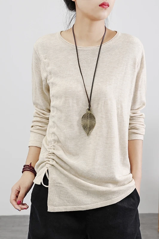 Женские хлопковые топы 2019 осень весна трикотажные футболки Draw String тонкие