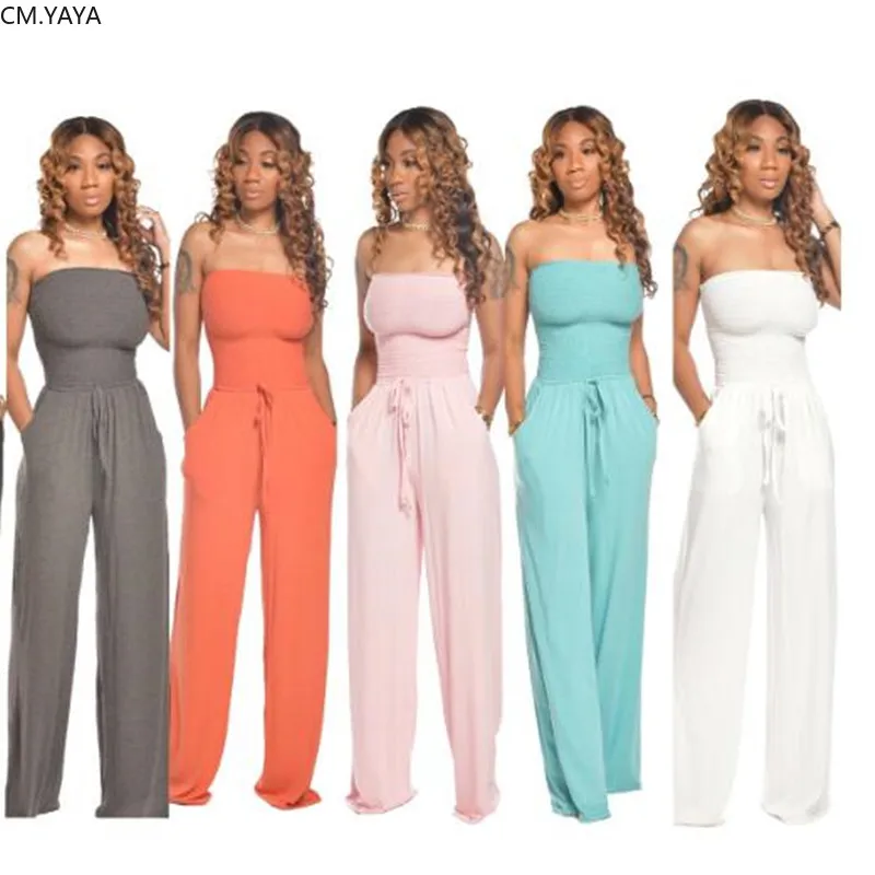 2020 S-XXL летний женский комбинезон без рукавов бретелек с широкими штанинами
