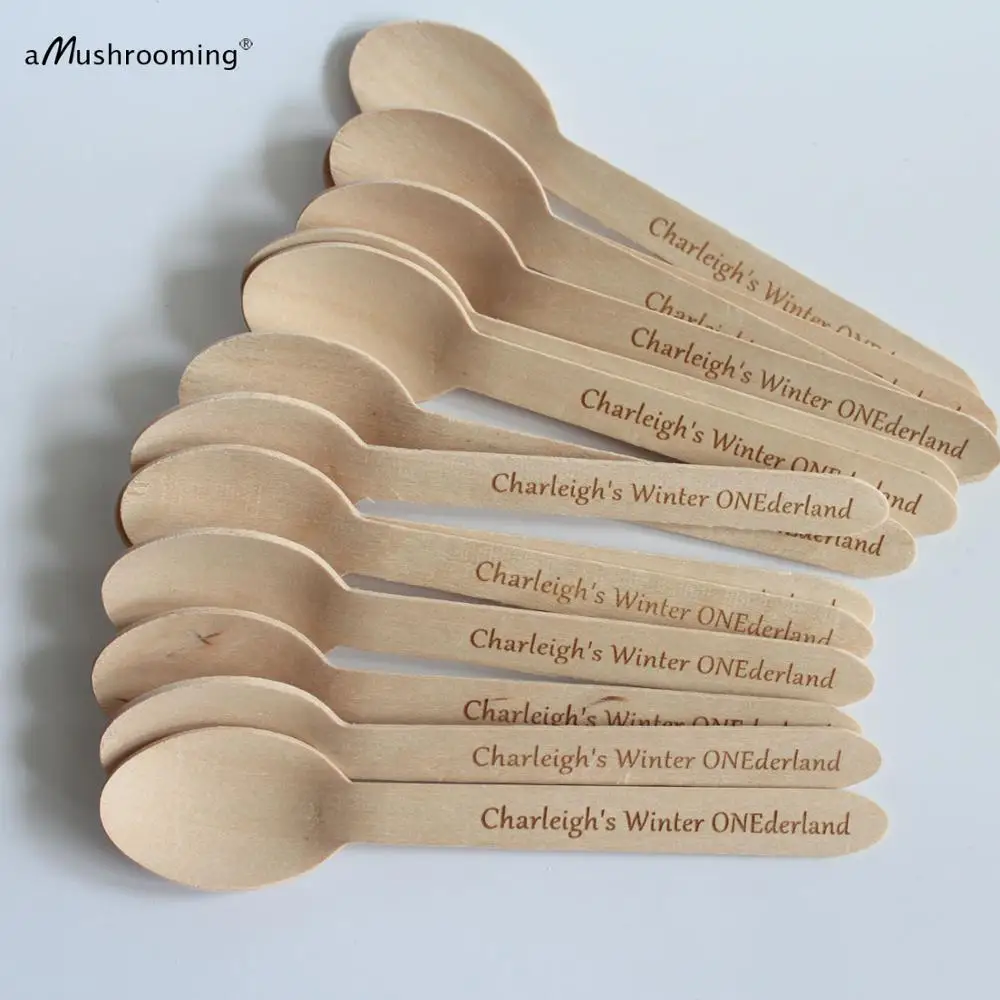 

Disposable Wooden Spoons winter ONEderland Laser Engraved Spoons Personalized Birthday Spoon Can Custom Name Text Font