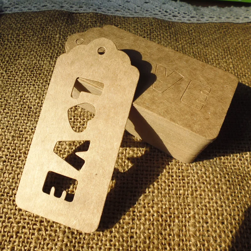 

50pcs Kraft Paper Tags Multi Style Packaging Hang Tags DIY Candy Cookie Box Price Label Wedding Birthday Xmas Party Supplies