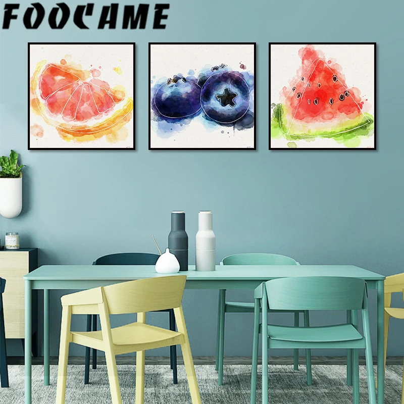 Еда плакат лимон арбуз Черника Фрукты холст картина печать стены искусства Кухня