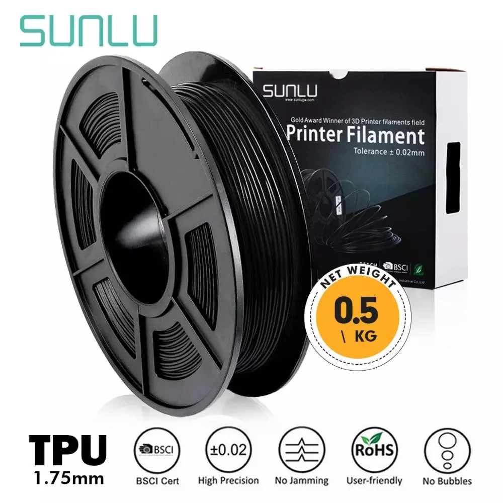SUNLU 3D печать нити Черный Гибкий ТПУ нить 1 75 мм 0 5 кг (1.1LB) точность размеров +/ 02 Shore