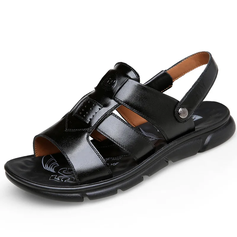 

New Men Sandals Fashion Solid Color Leather Men Summer Shoes Casual Comfortable Open Toe Sandals Soft Beach Footwear for Male