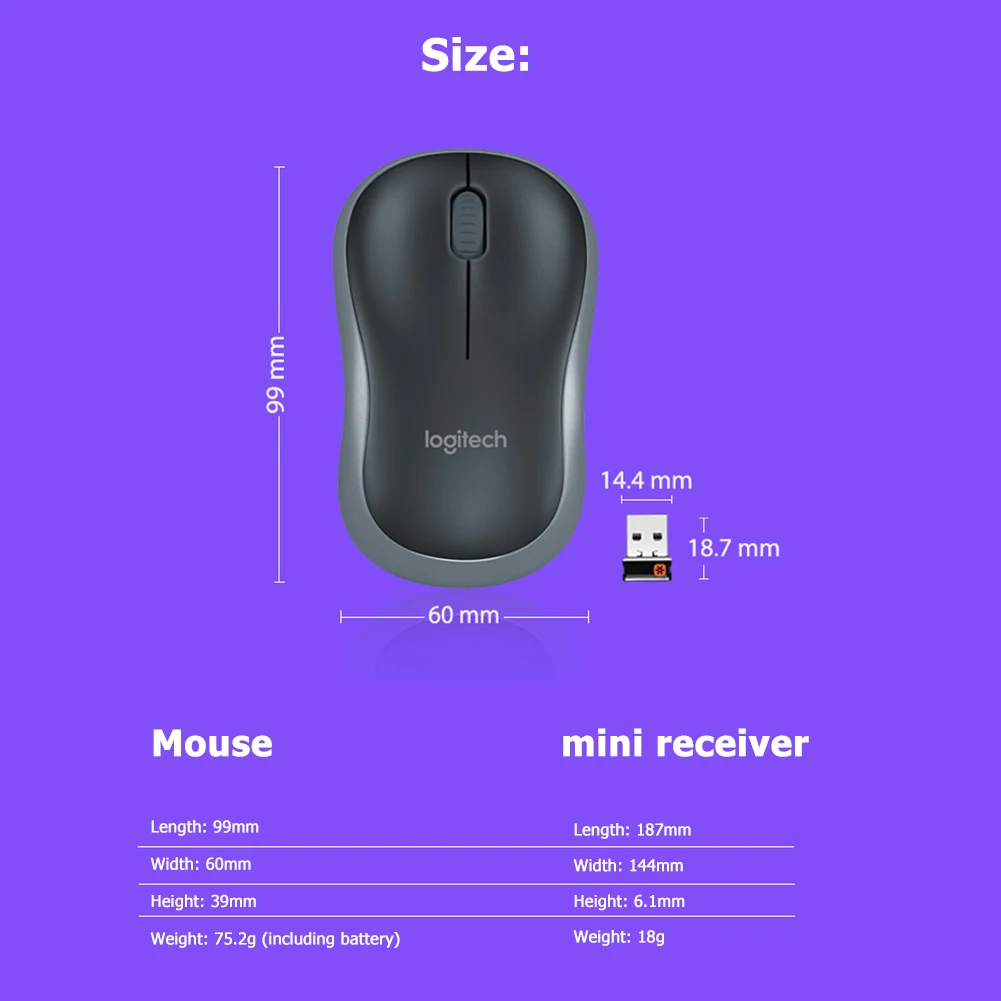Мышь Logitech M186 Беспроводная оптическая эргономичная 2 4 ГГц 1000DPI|Мыши| |