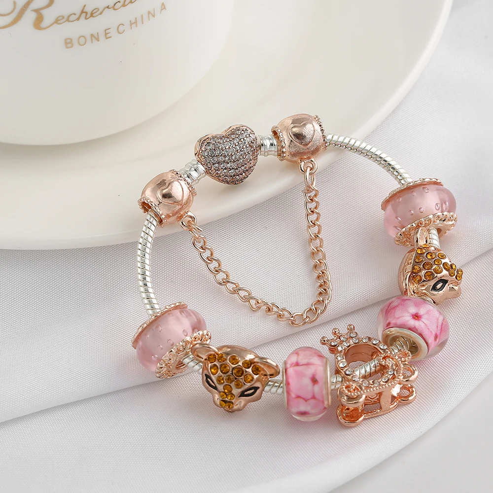 Женский браслет из бисера Buipoey розовое золото сердце принцесса карета Корона