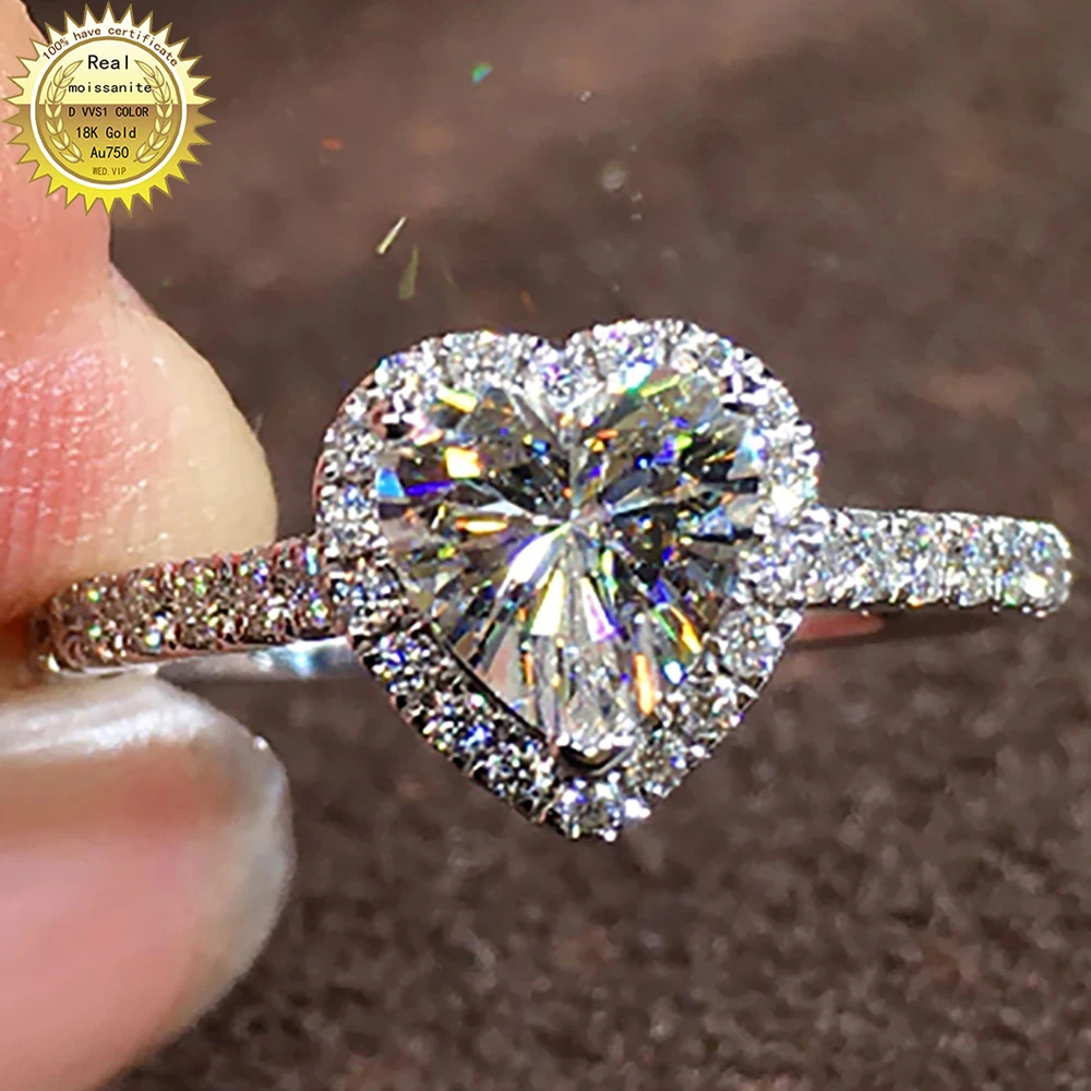

10K Au417 White Gold Women Wedding Party Engagement Ring 1 2 3 4 5 Carat Heart Moissanite Diamond Ring Trendy Romantic Classic