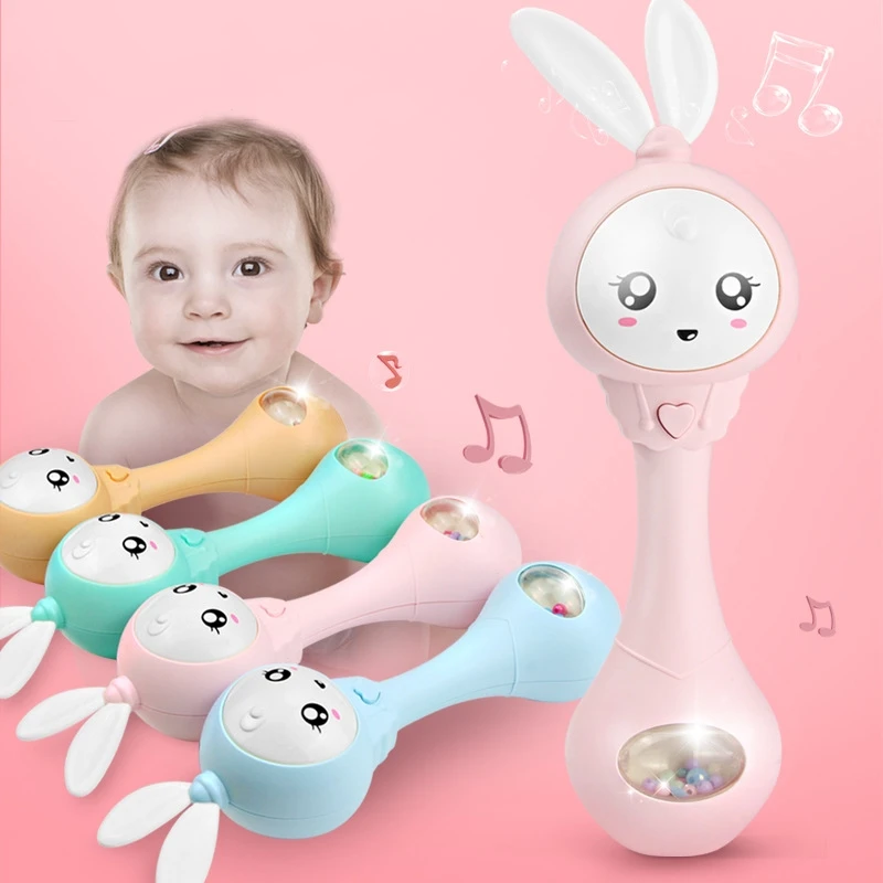 

Baby Music Flashing Rattle Baby Toys Cute Rabbit Teether Infant Weep Tear Mobile Hand Bells Newborn Early Educational Toys