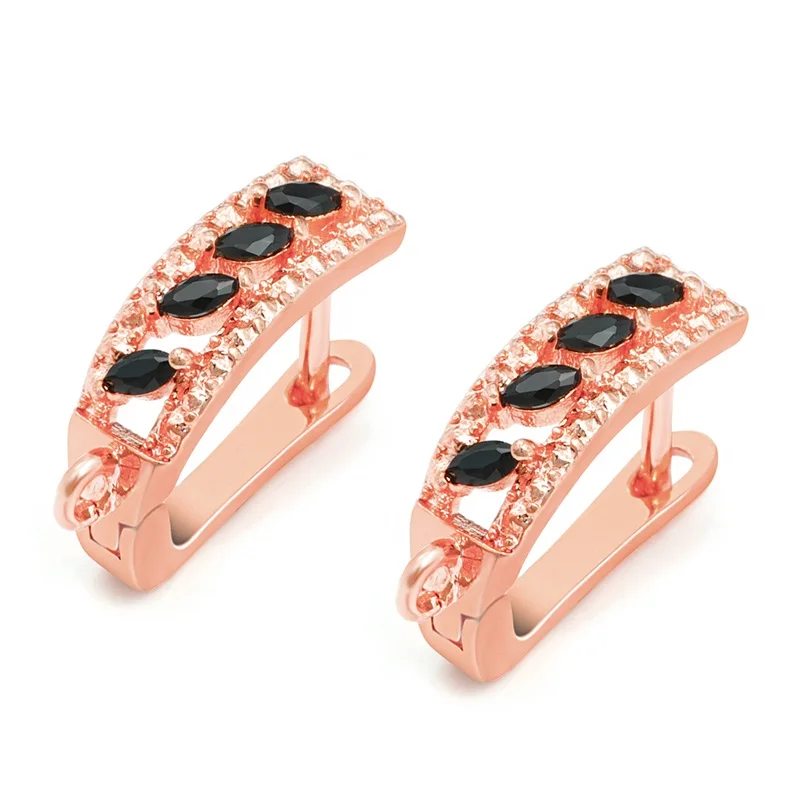 rose gold Черные серьги цирконовые набор рыболовных крючков для сережек Изготовление ювелирных изделий DIY женские украшения с жемчугом оптом - Цвет: rose gold