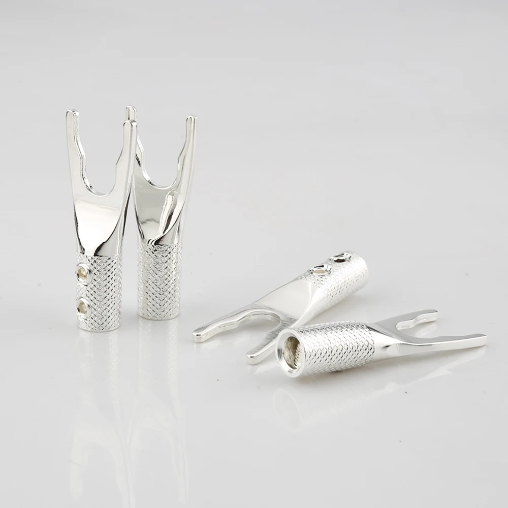 SY001 Pure Copper Silver Plated Copper Spade Plug Speaker Cable Wire Connector HiFi 8pcs