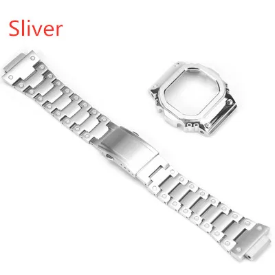 Sliver Set Ремешки для наручных часов из нержавеющей стали, Ремешки для наручных часов, Ремешки для наручных часов, браслет для DW5600 GMW5610 GW5000, Прямая поставка - Цвет ремешка: Sliver Set