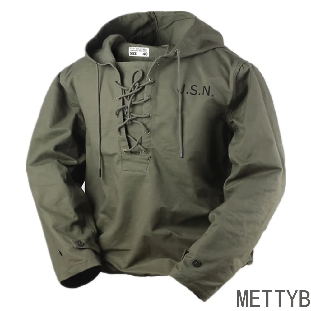 

American USN Parka Deck Jacket WW2 Retro US Army Splint Suit Running Windbreaker Cube Cotton Army Green Lacing Windproof