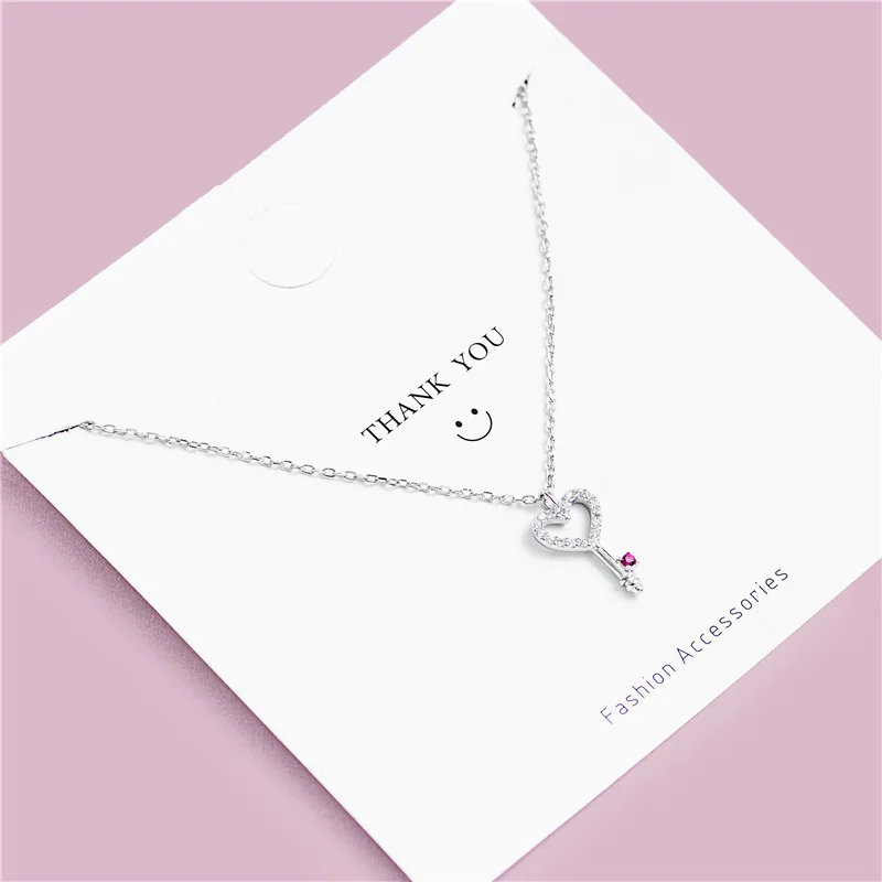 Сердце ключ мини Циркон ожерелье женщины 100% стерлингового серебра 925 nacklace