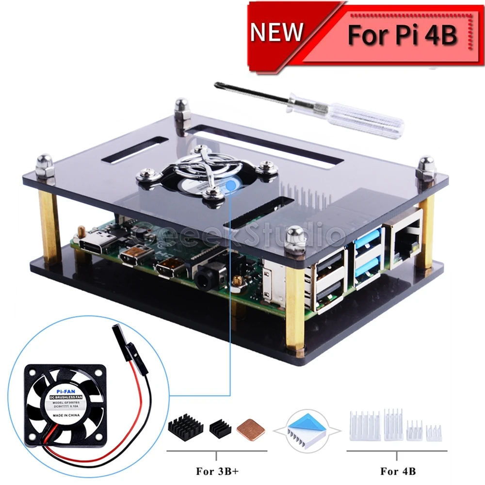 Новинка! Прозрачный/темно-коричневый акриловый чехол для Raspberry Pi 4 модель B, чехол с охлаждающим вентилятором для Raspberry Pi 4B/3B+/3B/2B доска
