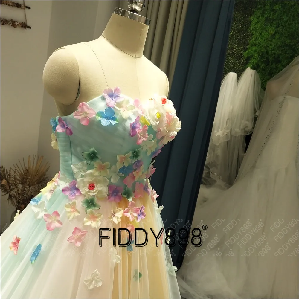 Многоцветные свадебные платья тюль 3D цветы Радуга Vestido de Novia 2019 robe mariage | Свадьбы и
