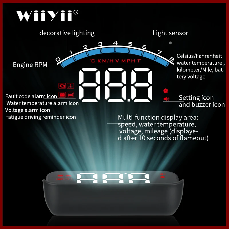 

GEYIREN M6S OBD HUD Car Head Up Display With Lens Hood OBD2 Engine RPM Speed Meter Voltage Water Temperature Alarm