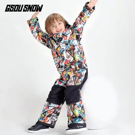Детский лыжный костюм GSOU SNOW Brand цельный спортивный для мальчиков и девочек