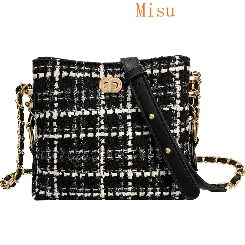 

Bags 2021 new wave spring new woolen fabric female bag fashion chain messenger bucket bag shoulder bag little bag