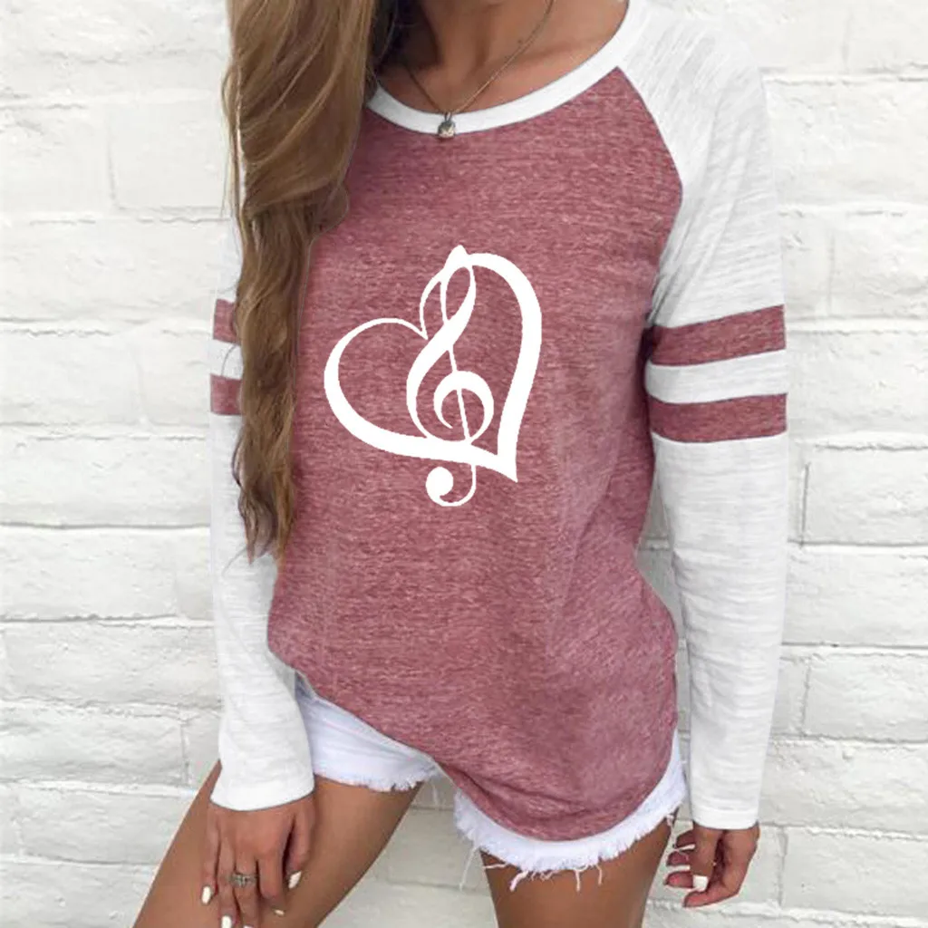 Женская футболка в форме сердца с принтом музыкальных нот|Футболки| |