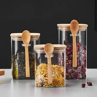 glass jar with spoon candy storage jar transparent household sealed storage bottle jar kitchen container tea can home decoration