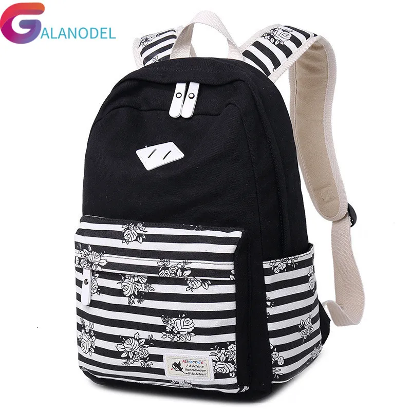 

Women Backpack Stripe Printing Canvas School Bag For Teenager Girls Preppy Style Rucksack Travel Leisure Laptop Backpack Mochila