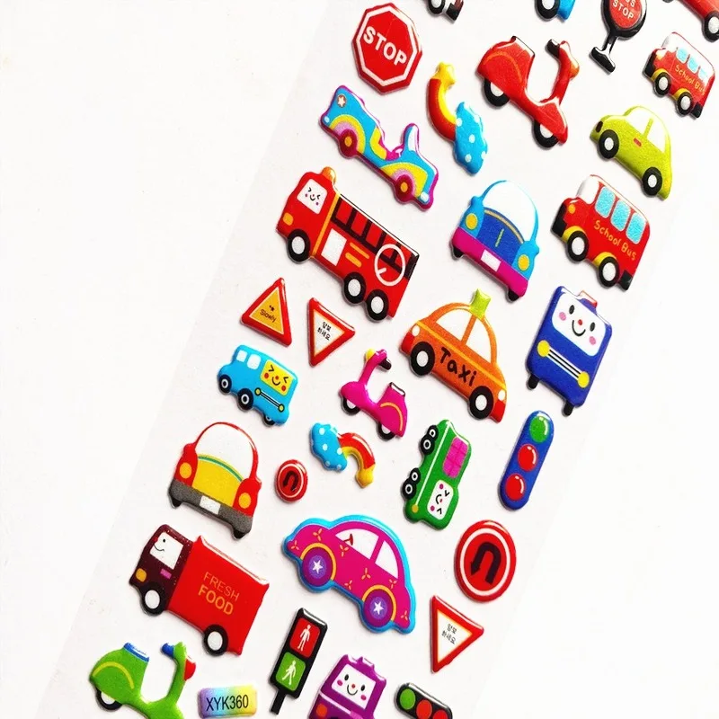 

10pcs Transportation Series Stickers Cute Car Stereoscopic Cartoon Foam Stickers, Male Gifts, Gifts, Little Gifts