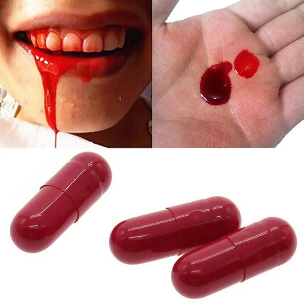 

3Pcs Halloween Fake Blood Capsules Horror Funny Fake Blood Pill Capsules Halloween Cosplay Party Joke Prank Trick Toy