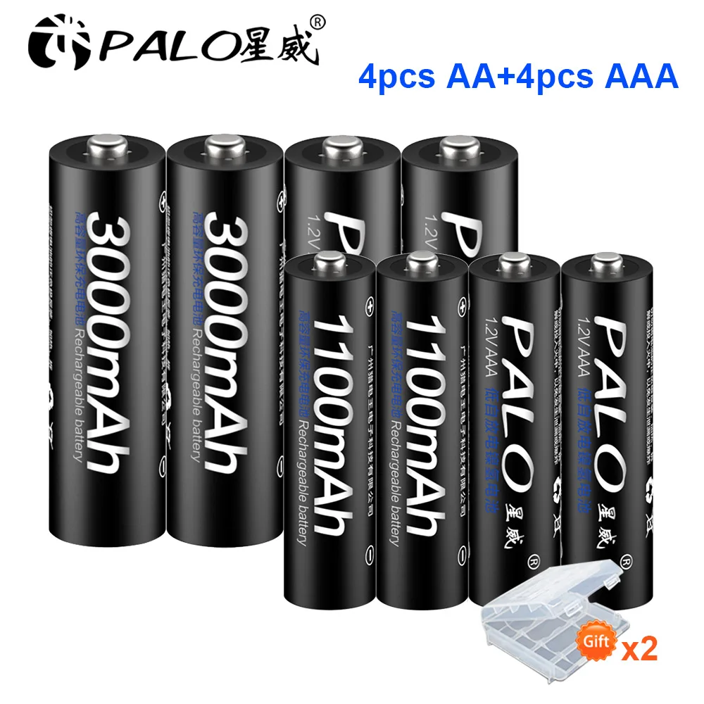 PALO ЖК-дисплей USB умное зарядное устройство для аккумуляторов AA AAA Ni-CD Ni-MH+ 4 батарейки AA+ 4 батарейки AAA - Цвет: 4AA and 4AAA