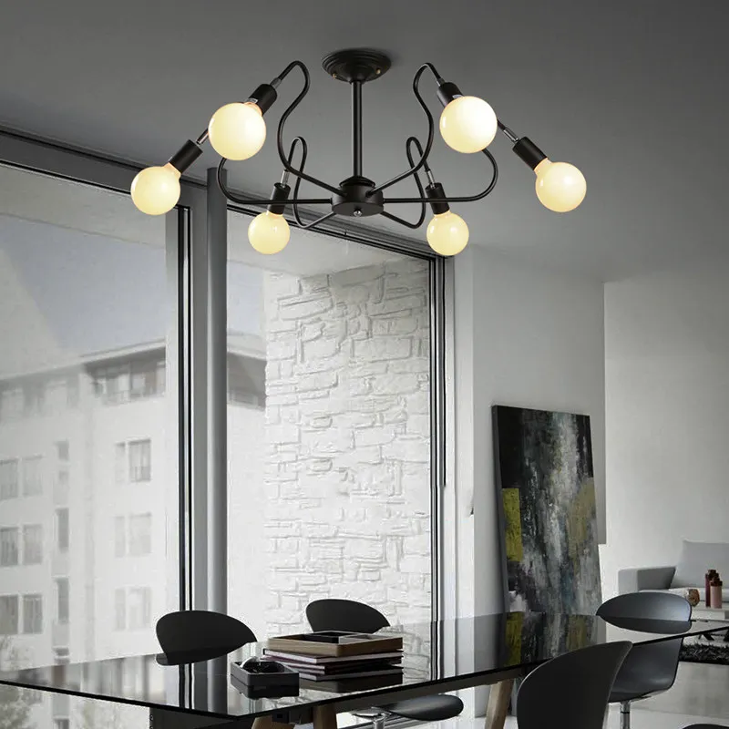 

Led Pendant Lights Metal Arm 6 Bulb Black/White Vintage Pendant Hanging Lamp E27 Holder For Cafe Dining Room Lighting Fixtures