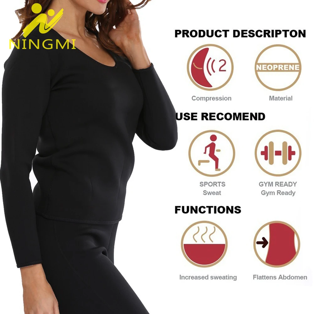 NINGMI Waist Trainer Shapewear Women Sweat Neoprene Hot Slimming Sauna Vest Shirt Long Sleeve Tummy Control Body Shaper Tops | Спорт и
