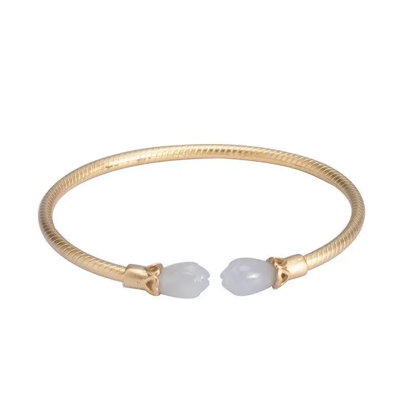 

Original S925 Sterling Silver Gilding Simple Elegant Antique Fashion All-Matching Ladies Magnolia Open-End Bangle Bracelet