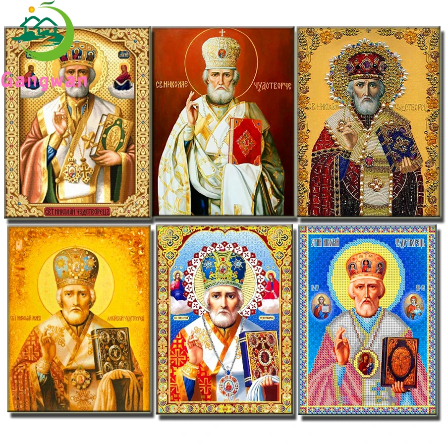 Алмазная мозаика «Святой Николай мира», бриллиантовая вышивка, религиозная г., с изображением лидера, 5D, из стекла