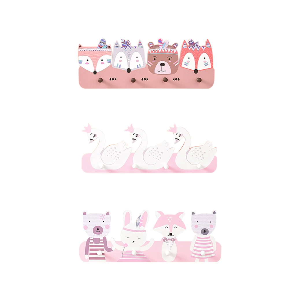 Двери настенный крючок деревянные мультфильм животных Лебедь медведь 4 крючка