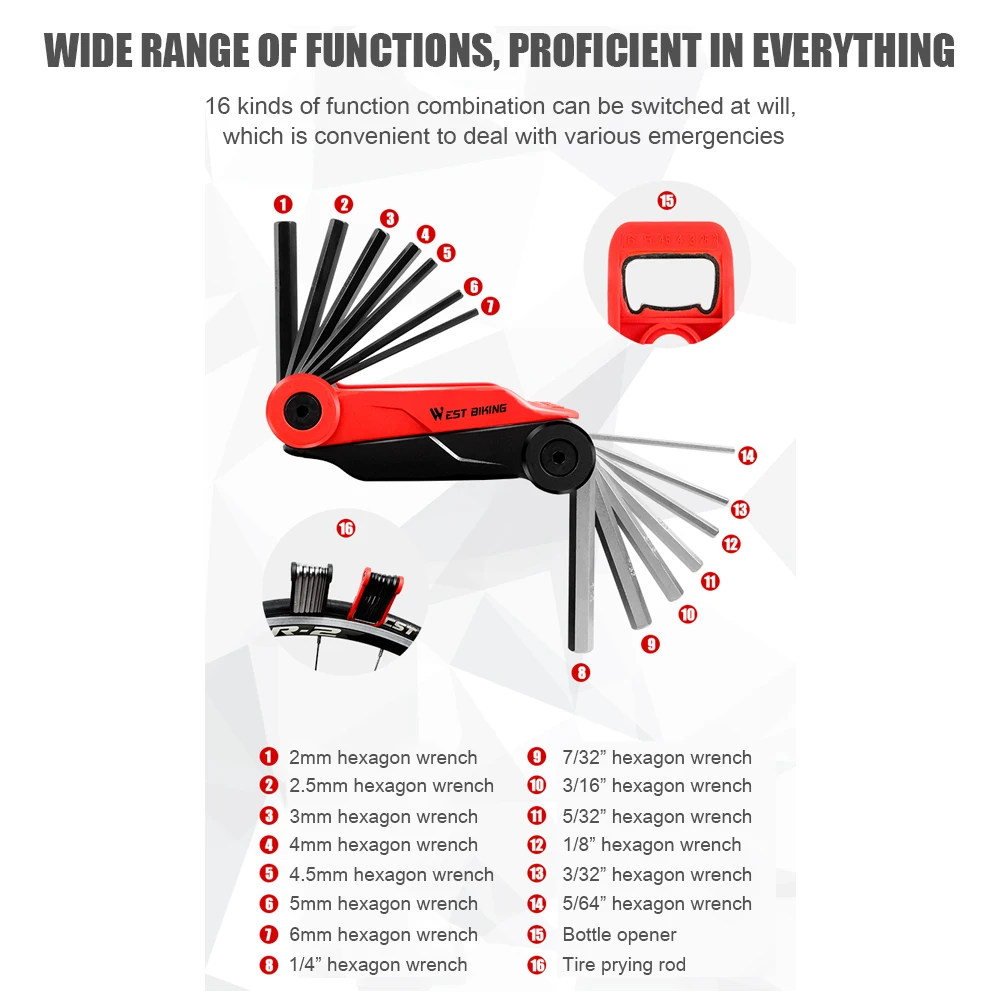 

Tire Repair Folding Tools Kit Wrench Biking PortableDustproof Multifunctional Bicycle w/Allen Cycling Parts for WEST BIKING