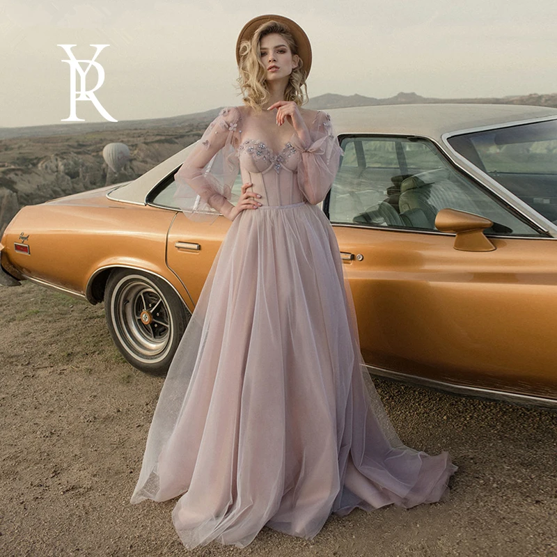 

YILIBERE Lace Wedding Dress Short Sleeve O-Neck Plus Size Luxury Lace Appliques Tulle Cathedral Train Robe Fluffy skirt