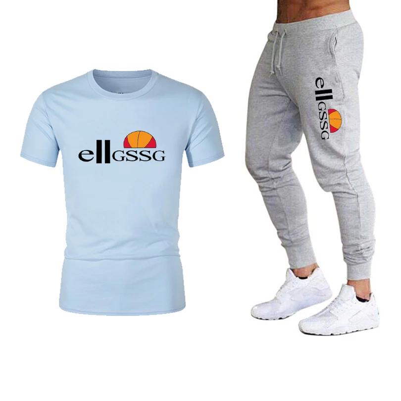 

2021 hot sale summer men's t-shirt sports pants suit casual brand fitness jogging pants t-shirt hip-hop fashion mens sportswear